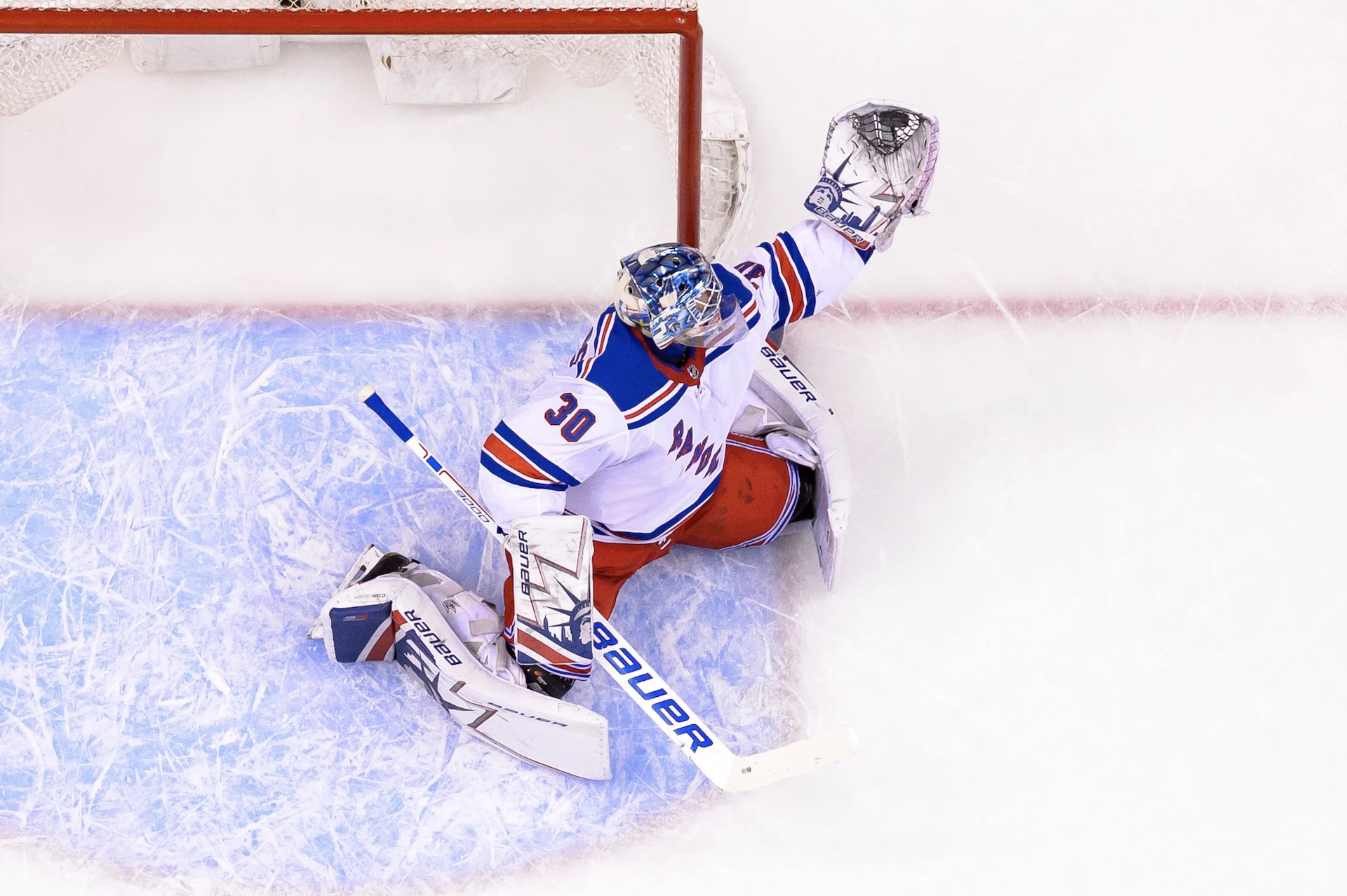 Carey Rie looking down ice close up