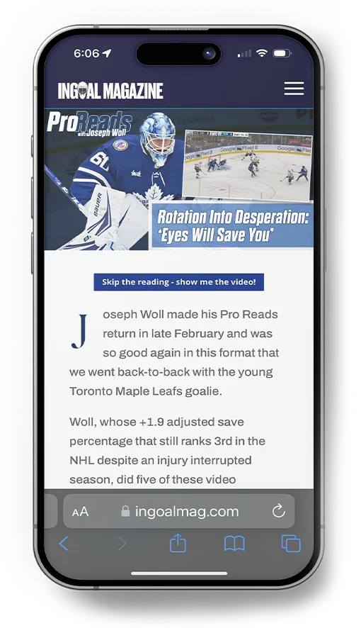 InGoal Magazine on iPhone showing Joseph Woll ProRead